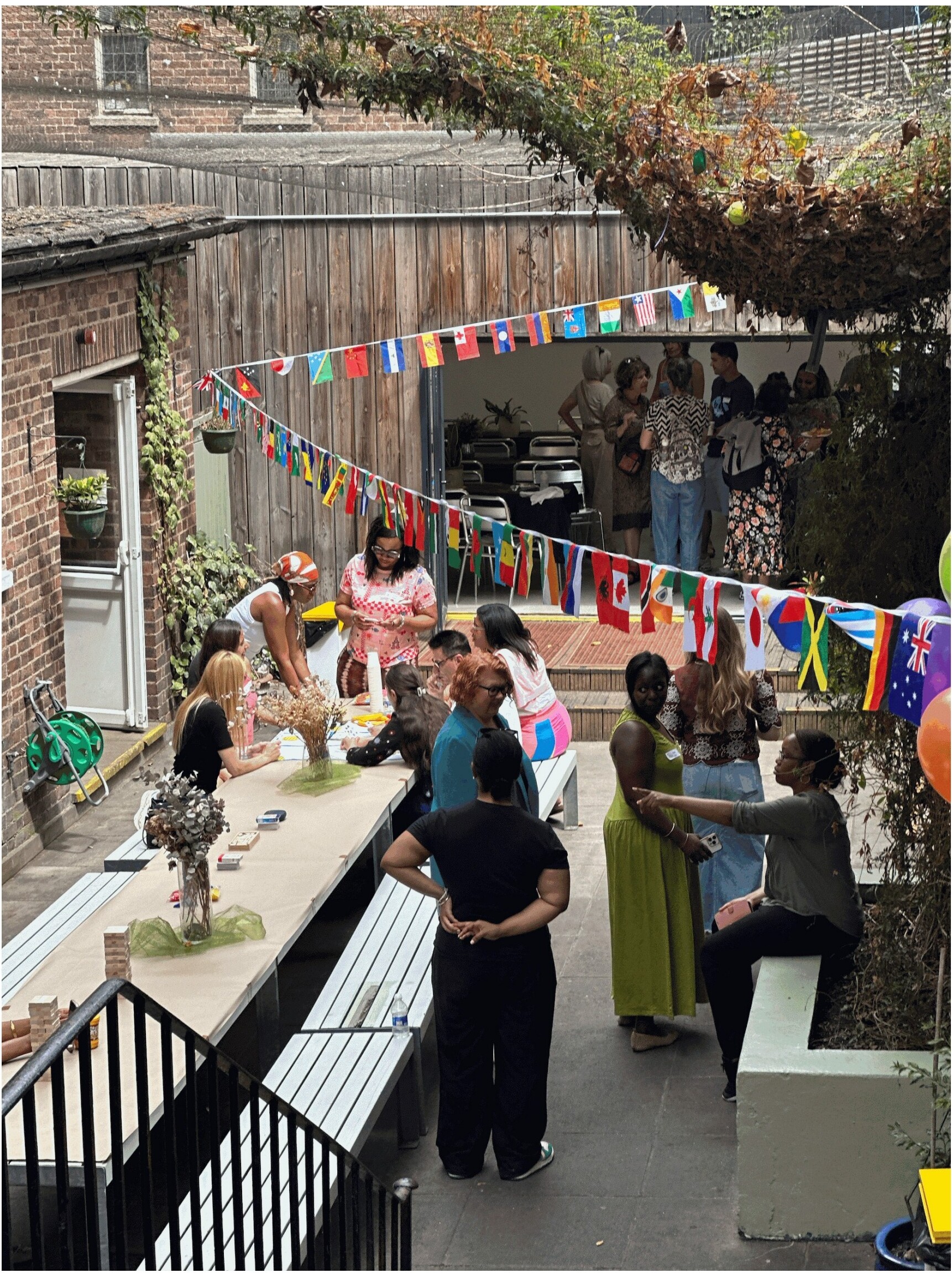 International celebration in a courtyard